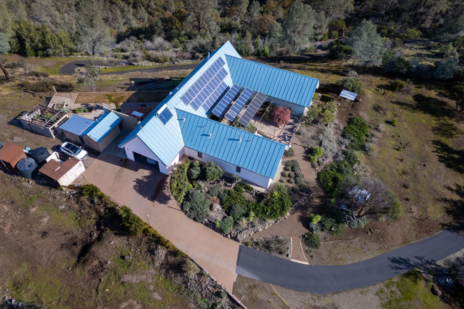 Aerial drone property survey of Forest Ranch property showing footprint of full property