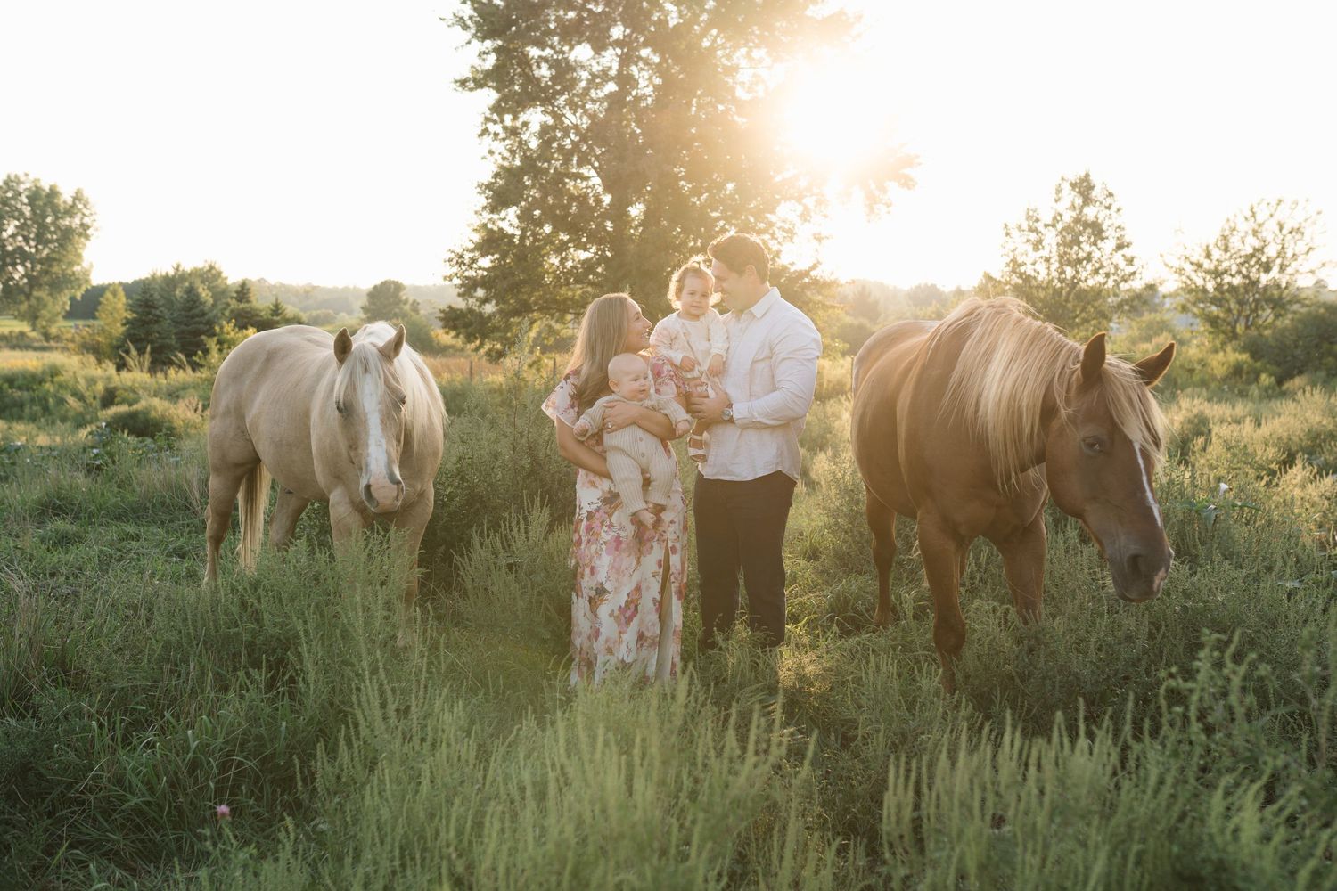 Family Session With Horses On A Private Property In St. John, Indiana Near Chicago