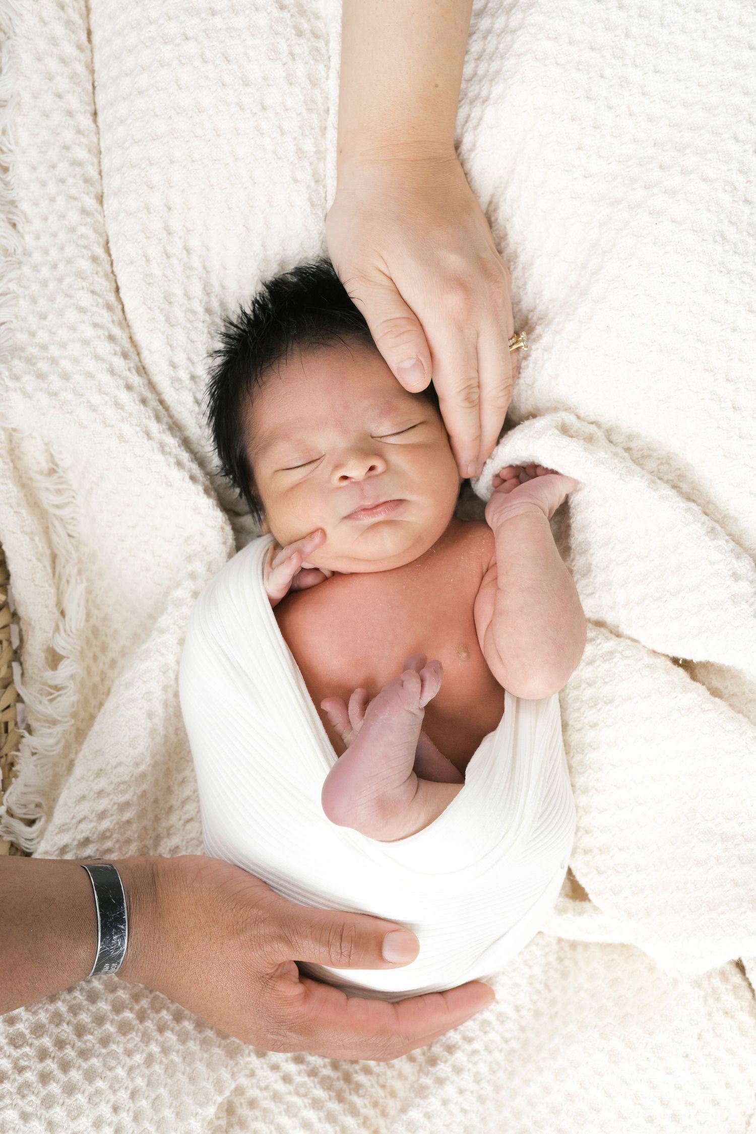 Close-up of newborn baby hands during a studio newborn photography session in Valparaiso, Indiana.