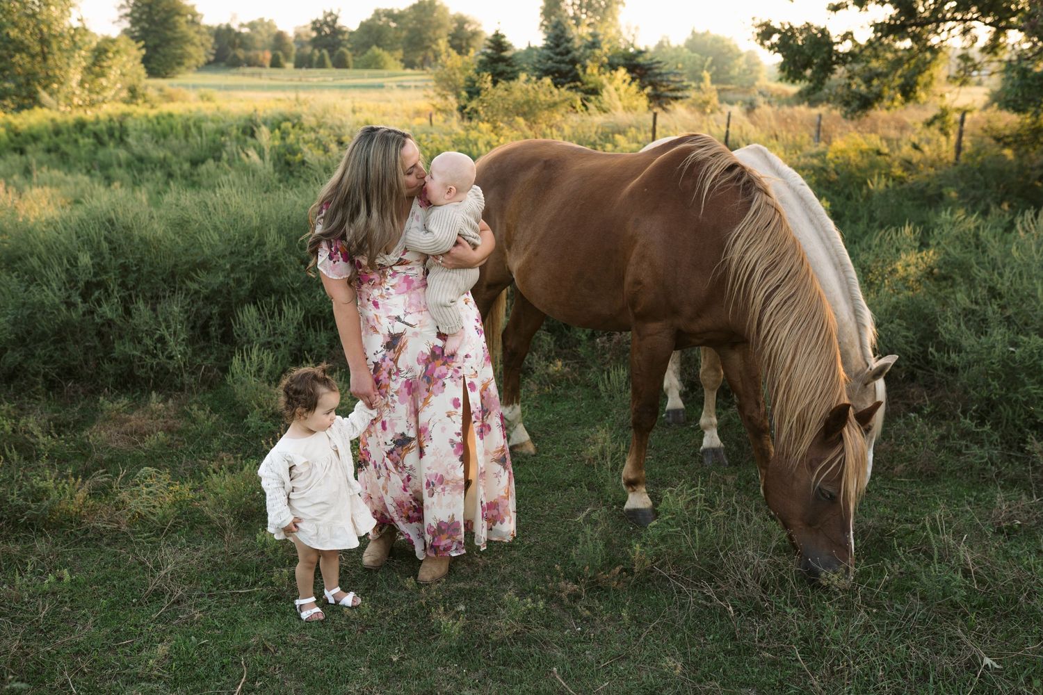 Family Session With Horses On A Private Property In St. John, Indiana Near Chicago