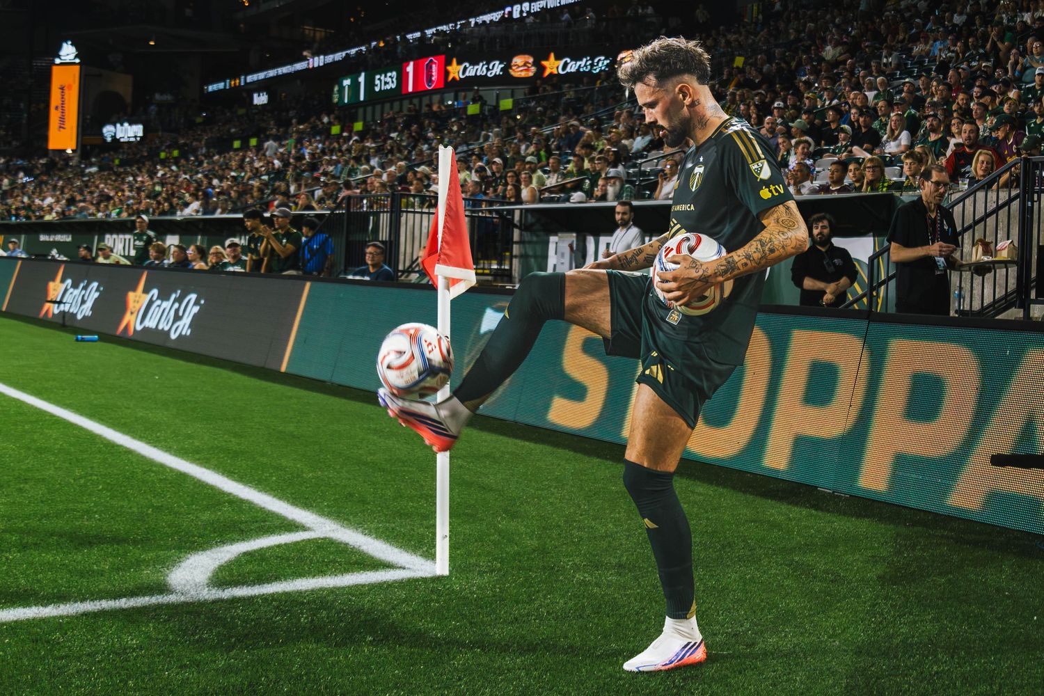 Kristoffer Velde Performing at the Portland Timbers match Vs St. Louis City at Providence Park Photographed by Miles Butler Photography