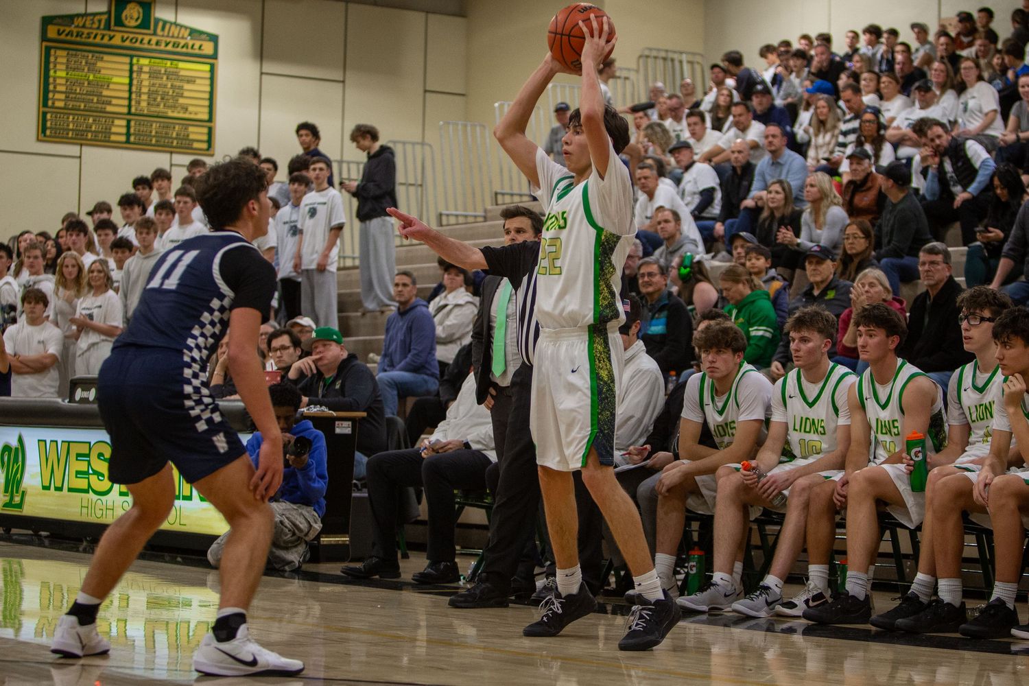 West Linn Lions Varsity Boys Basketball game photographed by Miles Butler Photography