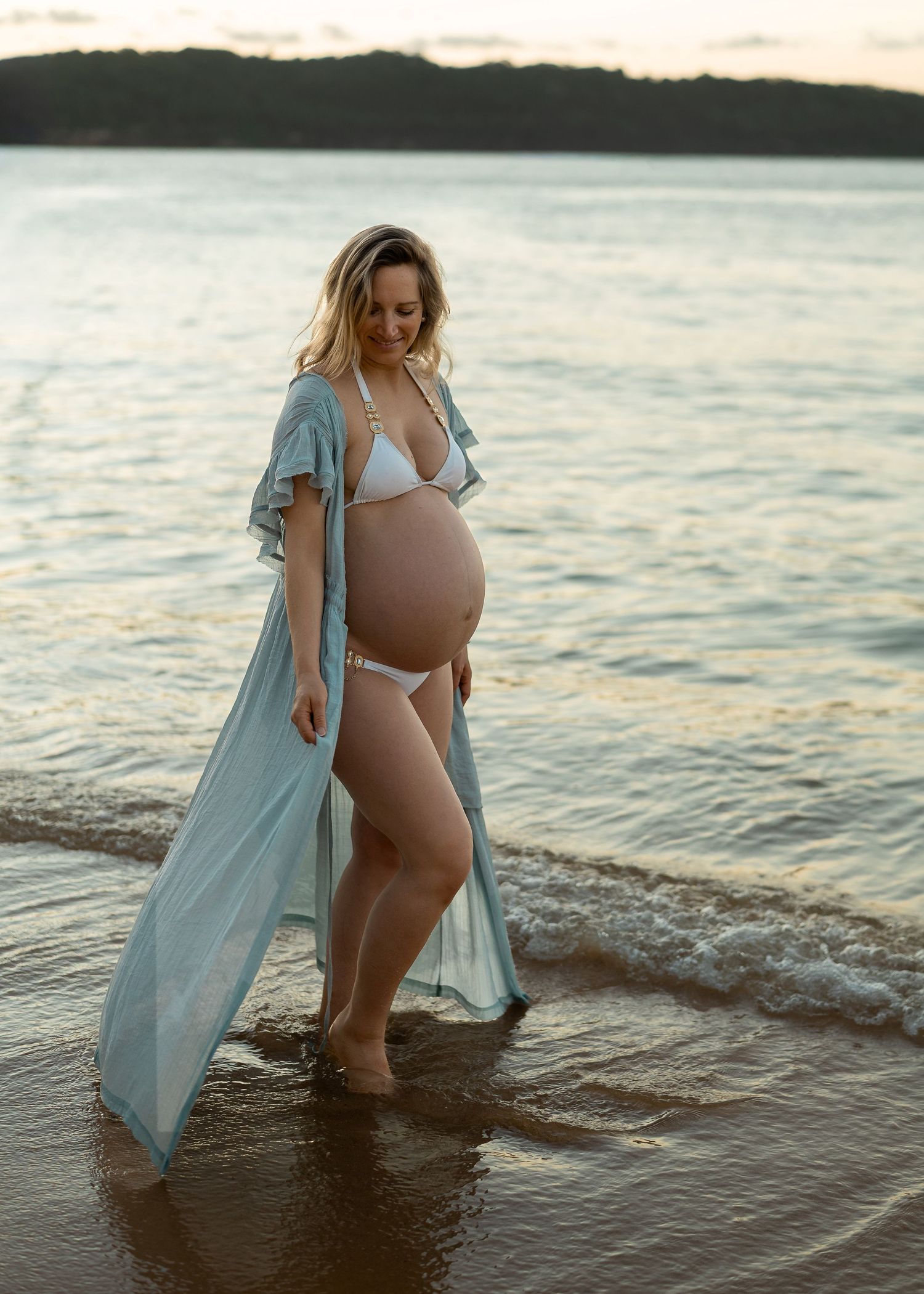 Beach sunset maternity session boho