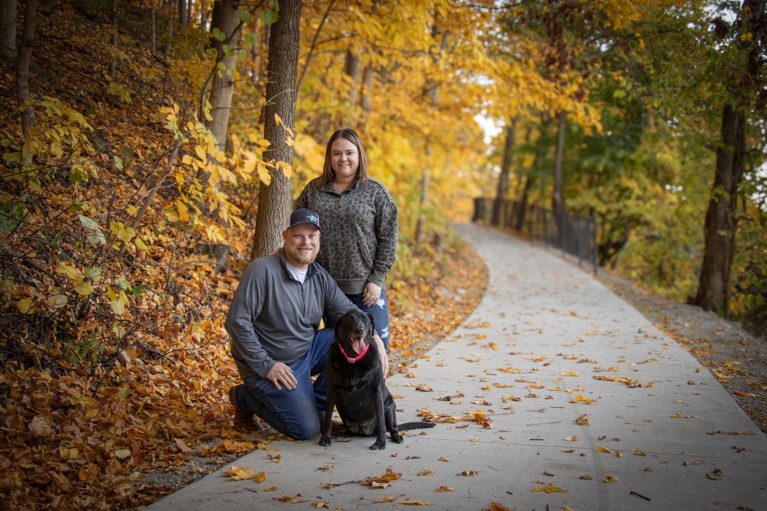 Family with dog during Iowa Fall