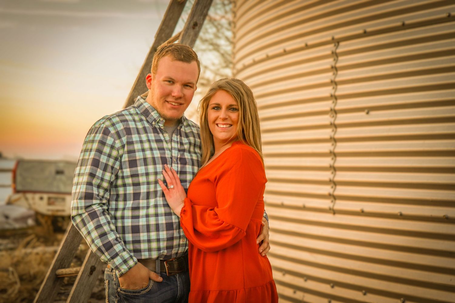 Engaged Iowa couple on the farm