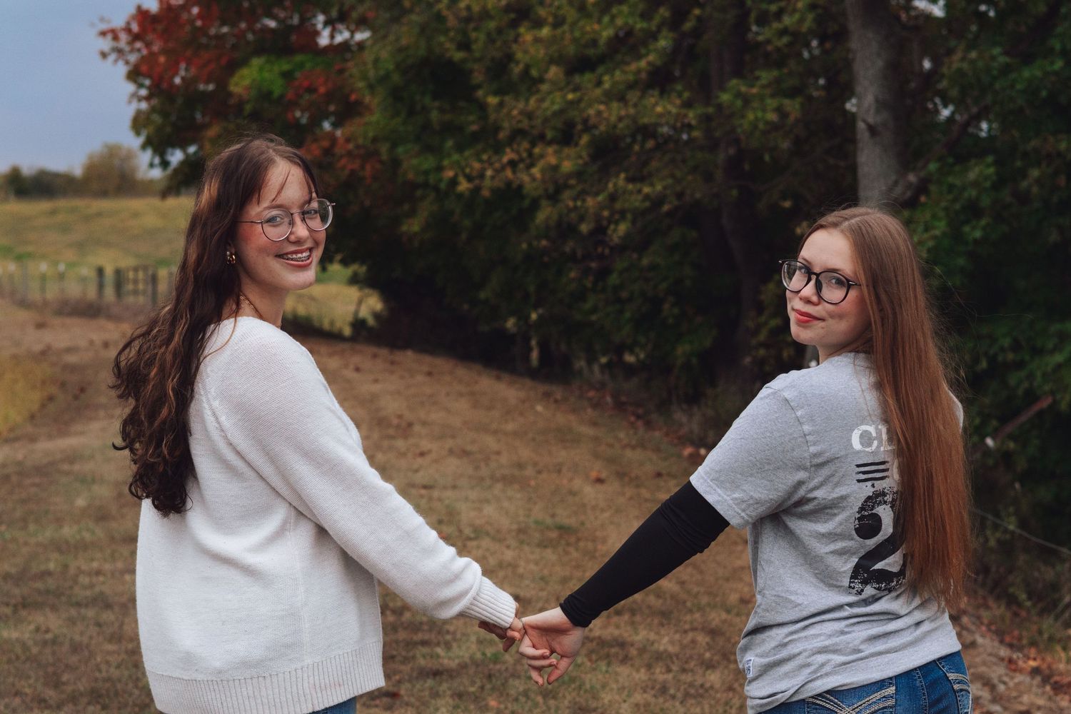A series of outdoor portrait shots showing warm autumn colors and natural lighting.