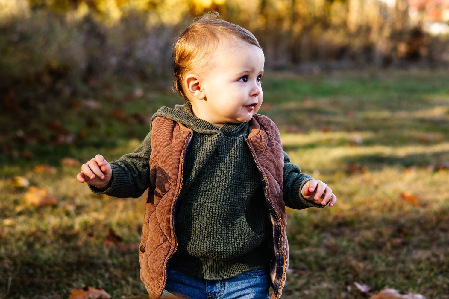 Autumn outdoor scene with natural lighting and fall colors in background.