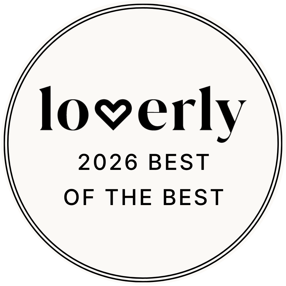 Loverly 2026 Best of the Best award badge, a circular seal with elegant typography on cream background.