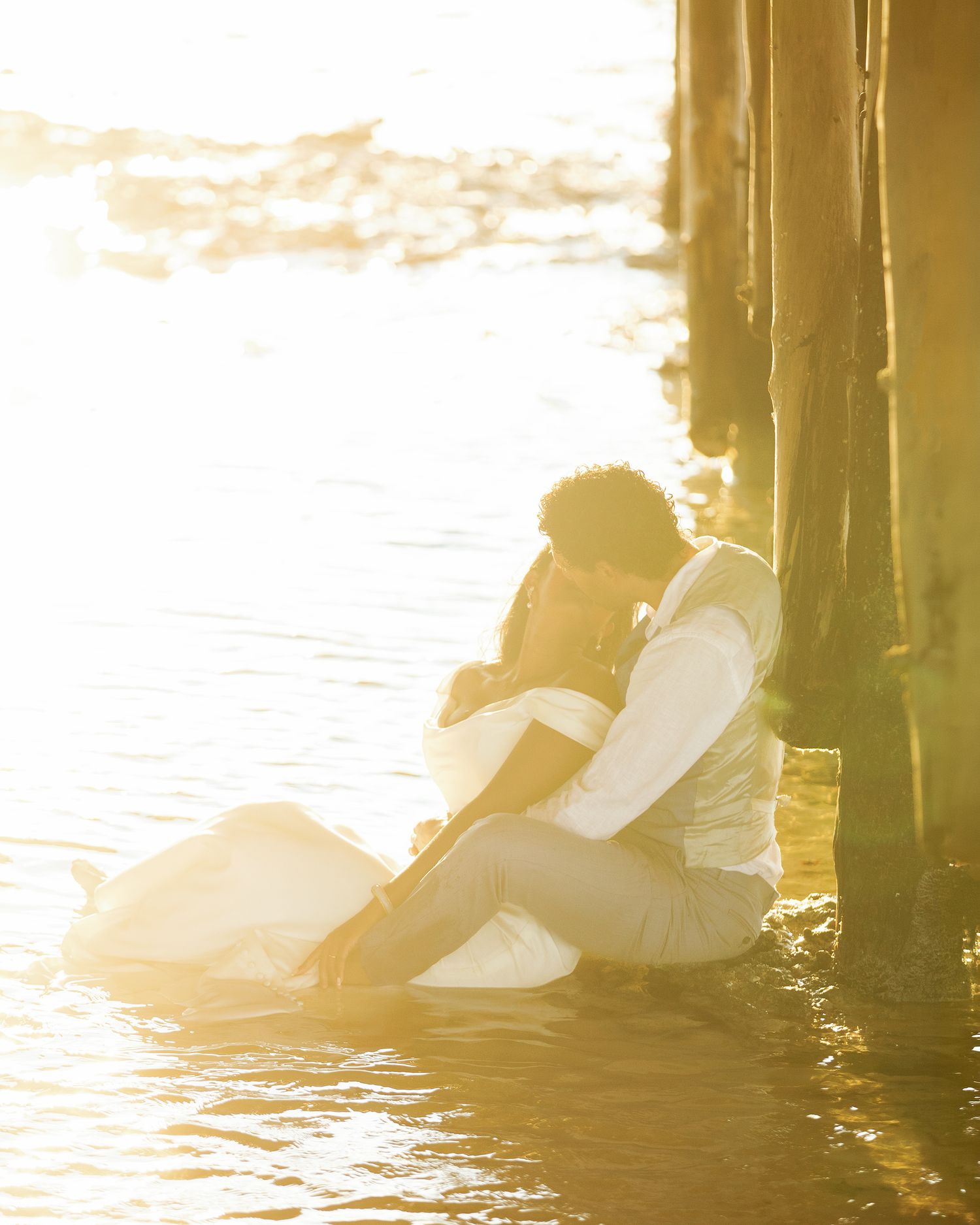sunset wedding couple