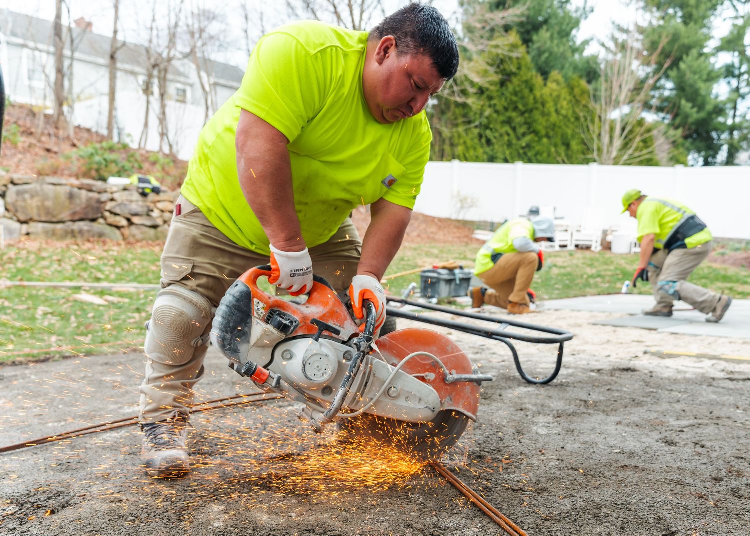 saw cutting stone