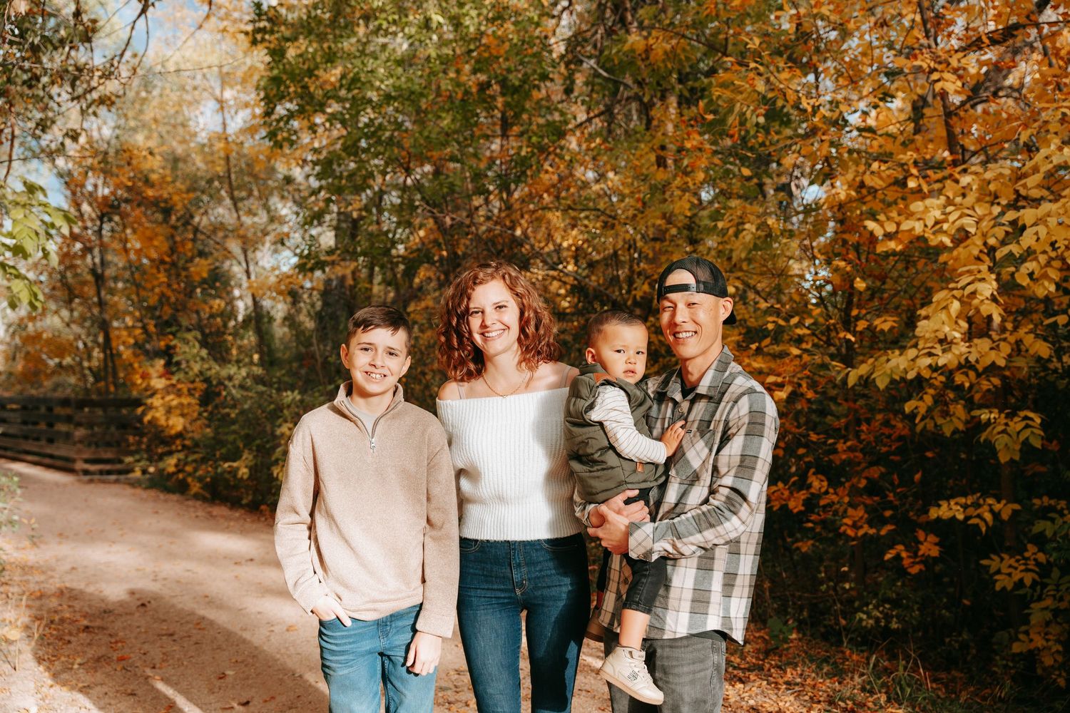 Family photos with a fall background
