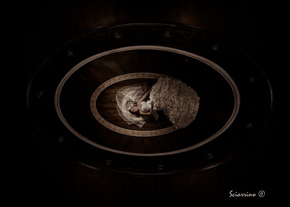 Artistic bridal portrait against a dark background creating a tunnel-like effect.
Horvath-Photography-Sam-Sciarrino