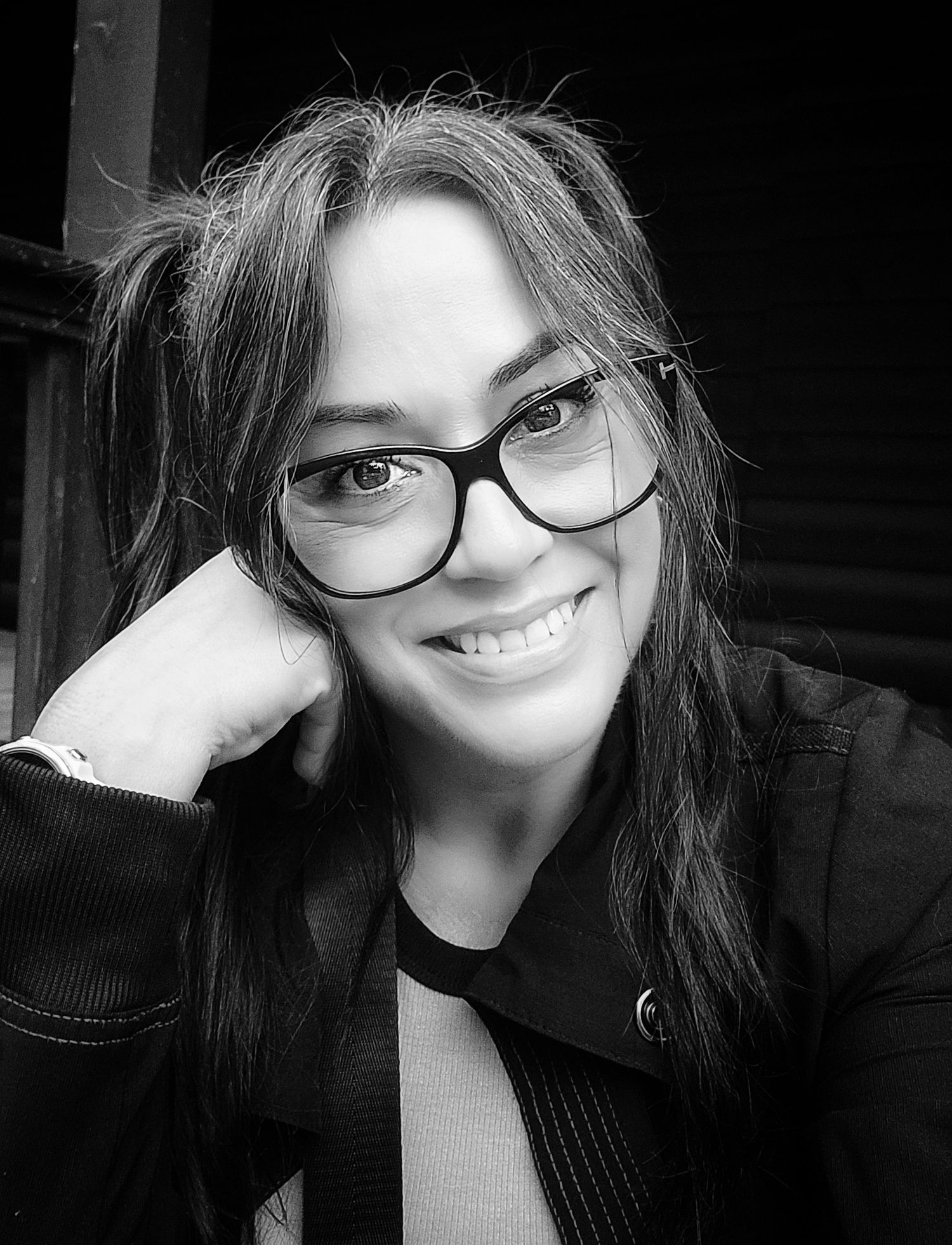 Black and white professional headshot of Atlanta brand photographer APQ Creative