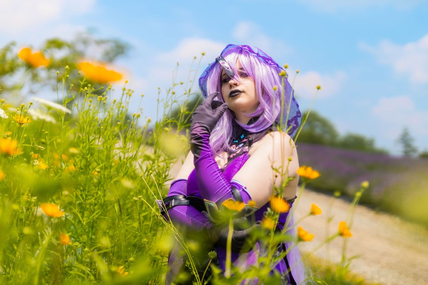 Kina-Photography - Lavender Fields Michigan - Black Swan Honkai Star Rail Cosplay