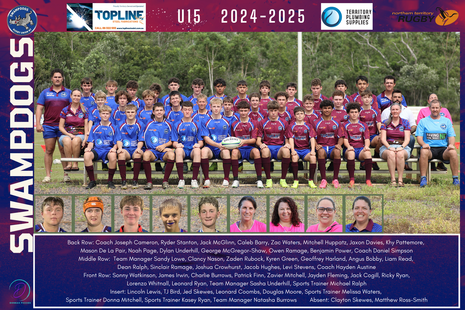 Team Photos including custom information-eg sponsors logos, names. Inserts of missing people