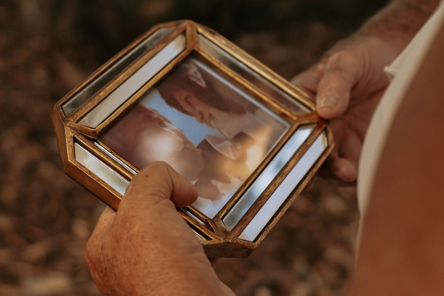 A photograph of two lovers reflecting on the past