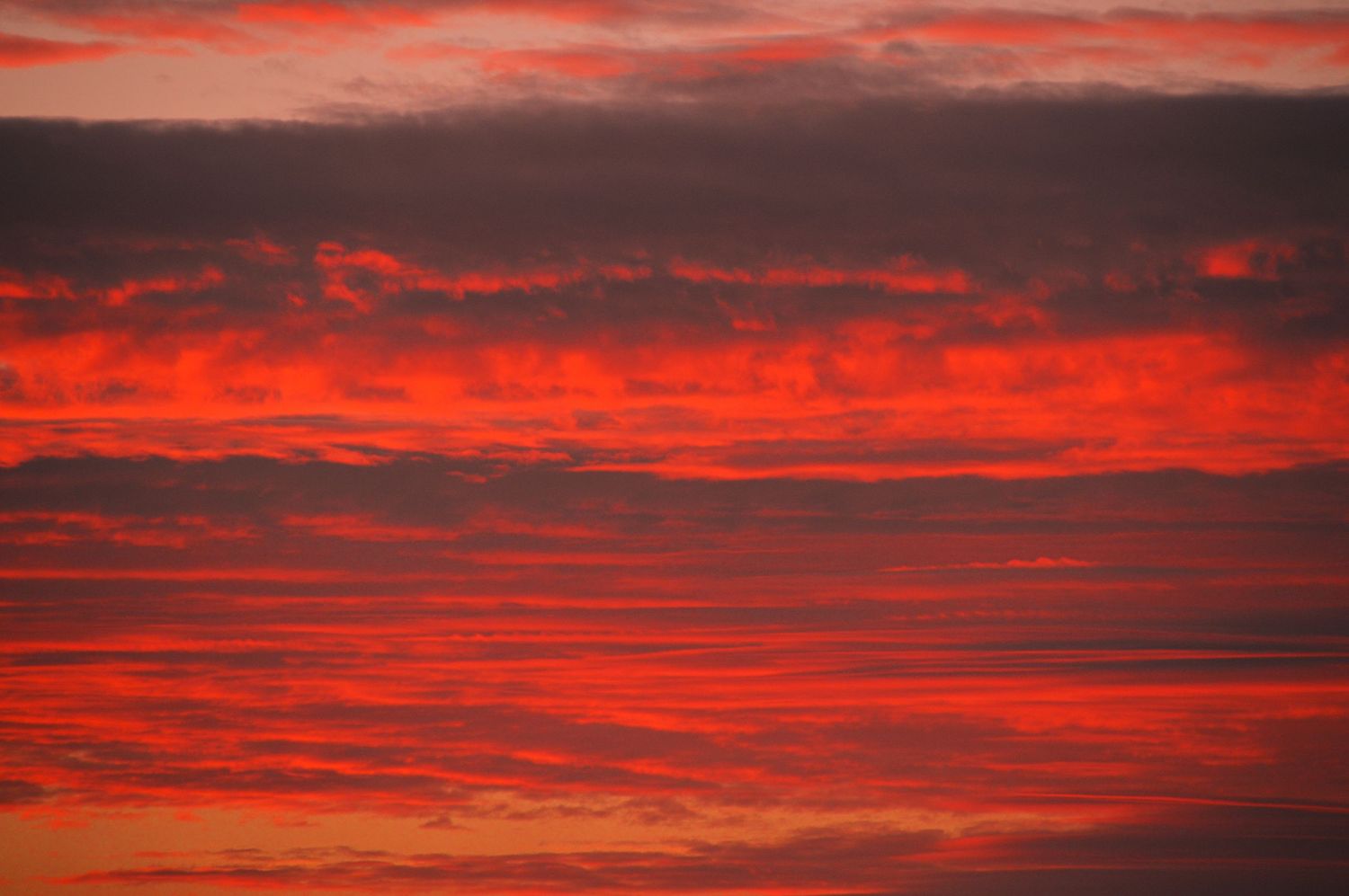 Dramatic red and orange clouds fill the sky during a vibrant sunset.
