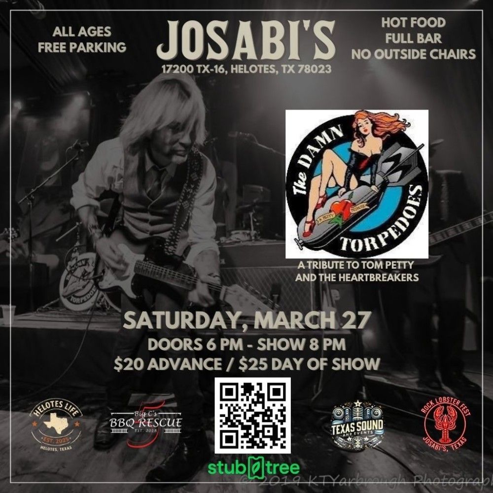 Concert flyer for The Damn Torpedoes Tom Petty and Heartbreakers Tribute at Josabis on Saturday March 27.