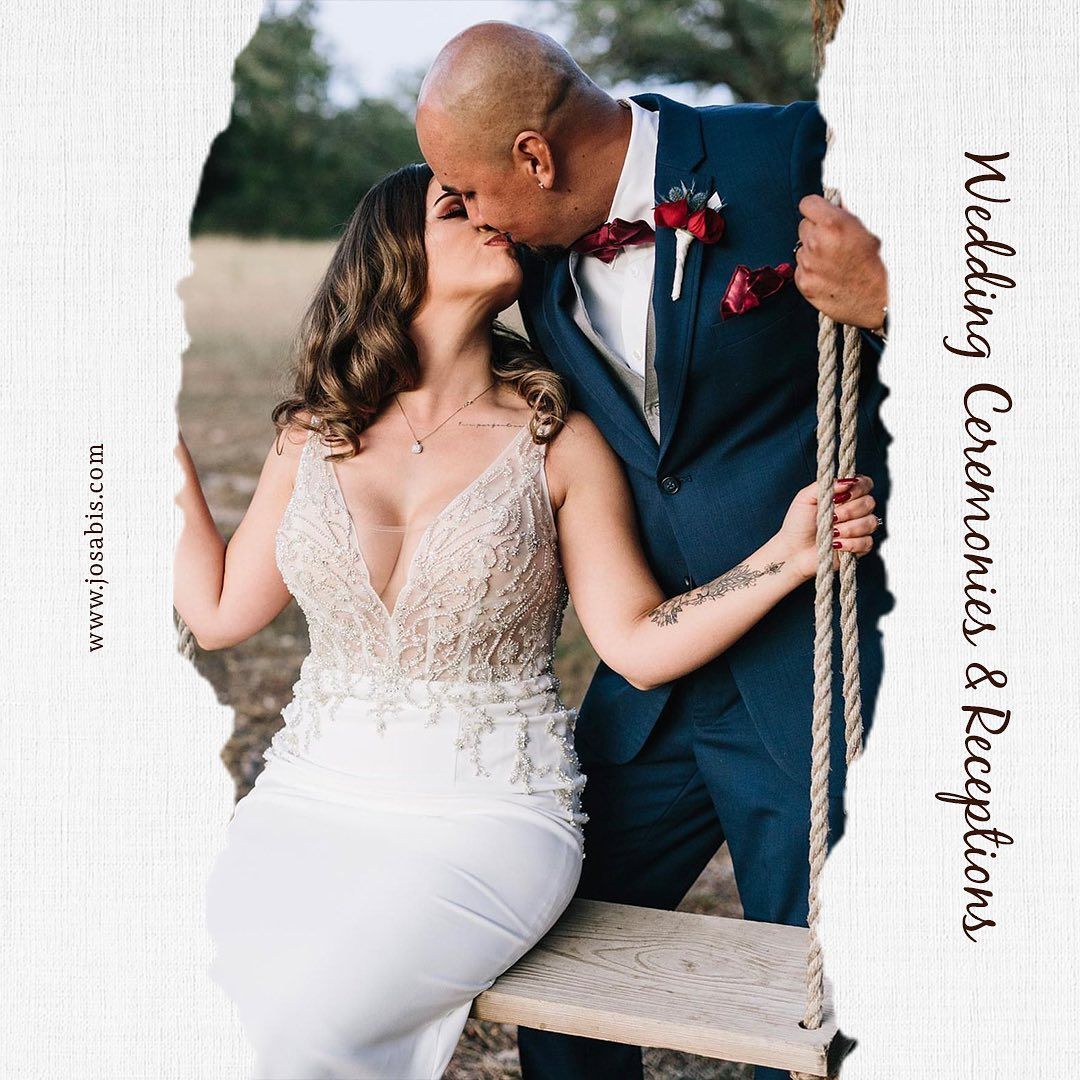 Bride and groom sharing a kiss on a wooden swing at Josabi's Acres in Helotes Texas.