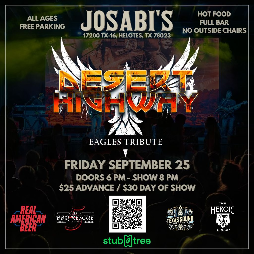 Desert Highway Eagles Tribute Band performing live at Josabi's in Helotes TX on Friday September 25.