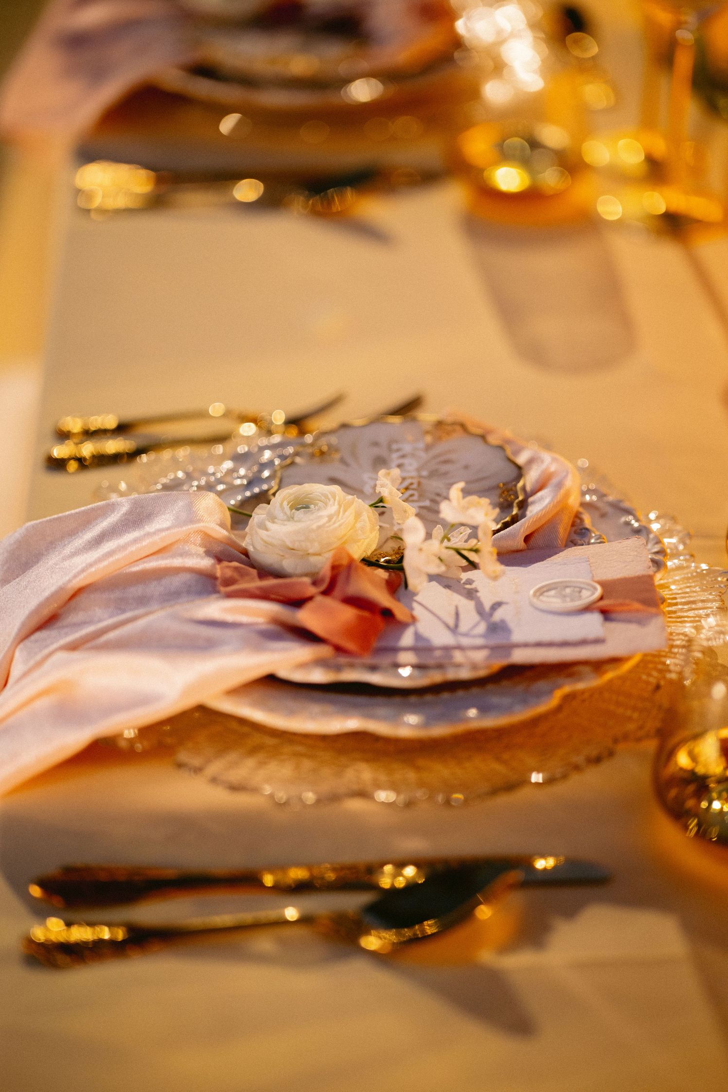 Elegant Bali wedding reception details with tropical floral décor