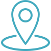 Teal blue location pin map marker icon with a circle and oval shadow base.