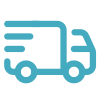 Blue delivery truck icon representing fast shipping or logistics services.