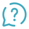 Blue speech bubble with question mark icon representing FAQ or customer support.