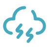 Blue cloud icon with lightning bolts symbolizing storm weather or thunderstorm alert.