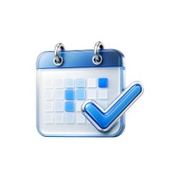 Blue calendar icon with checkmark symbol for scheduling and productivity applications.