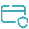 Teal blue credit card with security shield icon representing safe and secure payment protection concept.