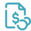 Teal blue invoice or receipt icon with dollar sign and refresh arrow representing refund or billing concept.
