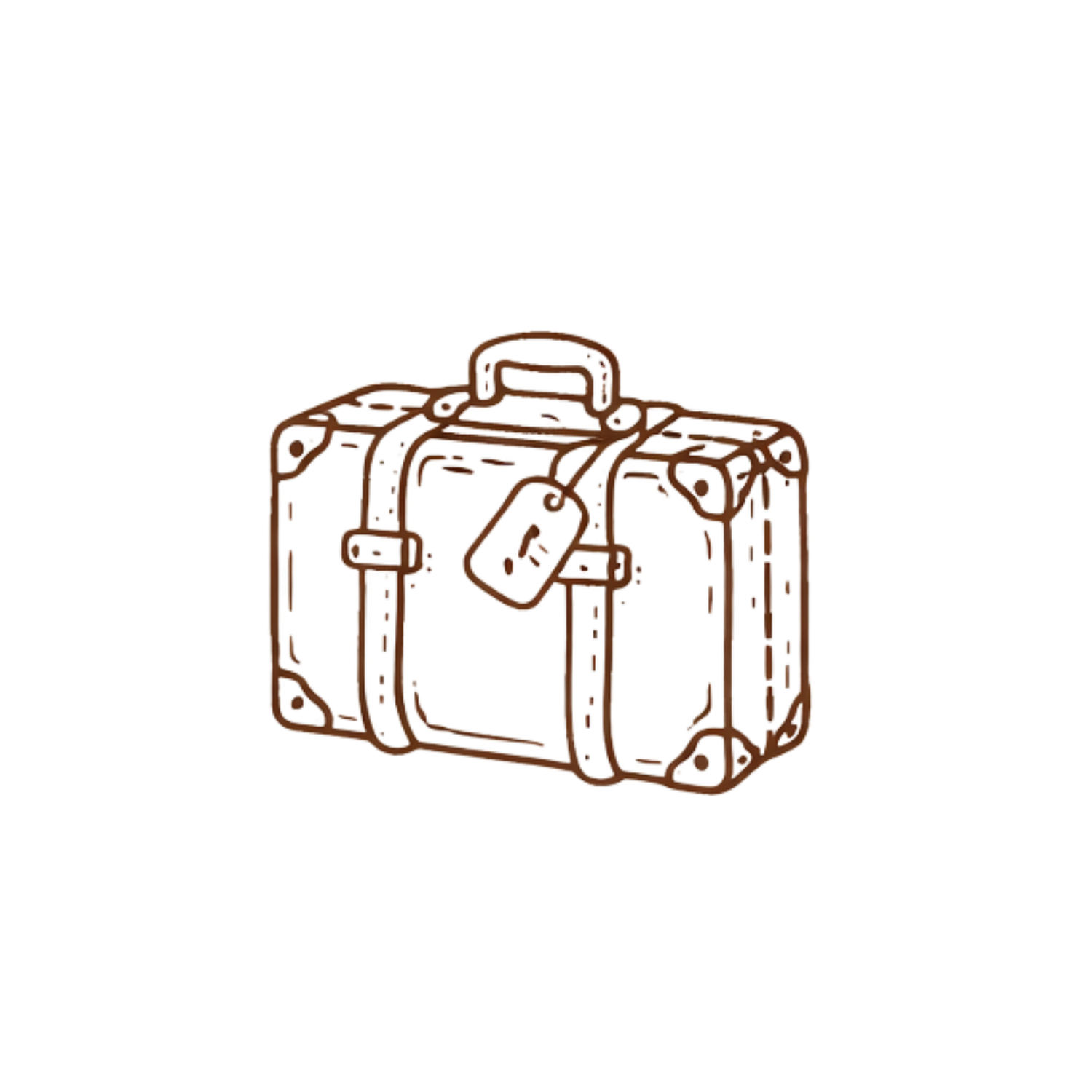 Hand-drawn illustrations of vintage style suitcases and luggage in a simple line art style.