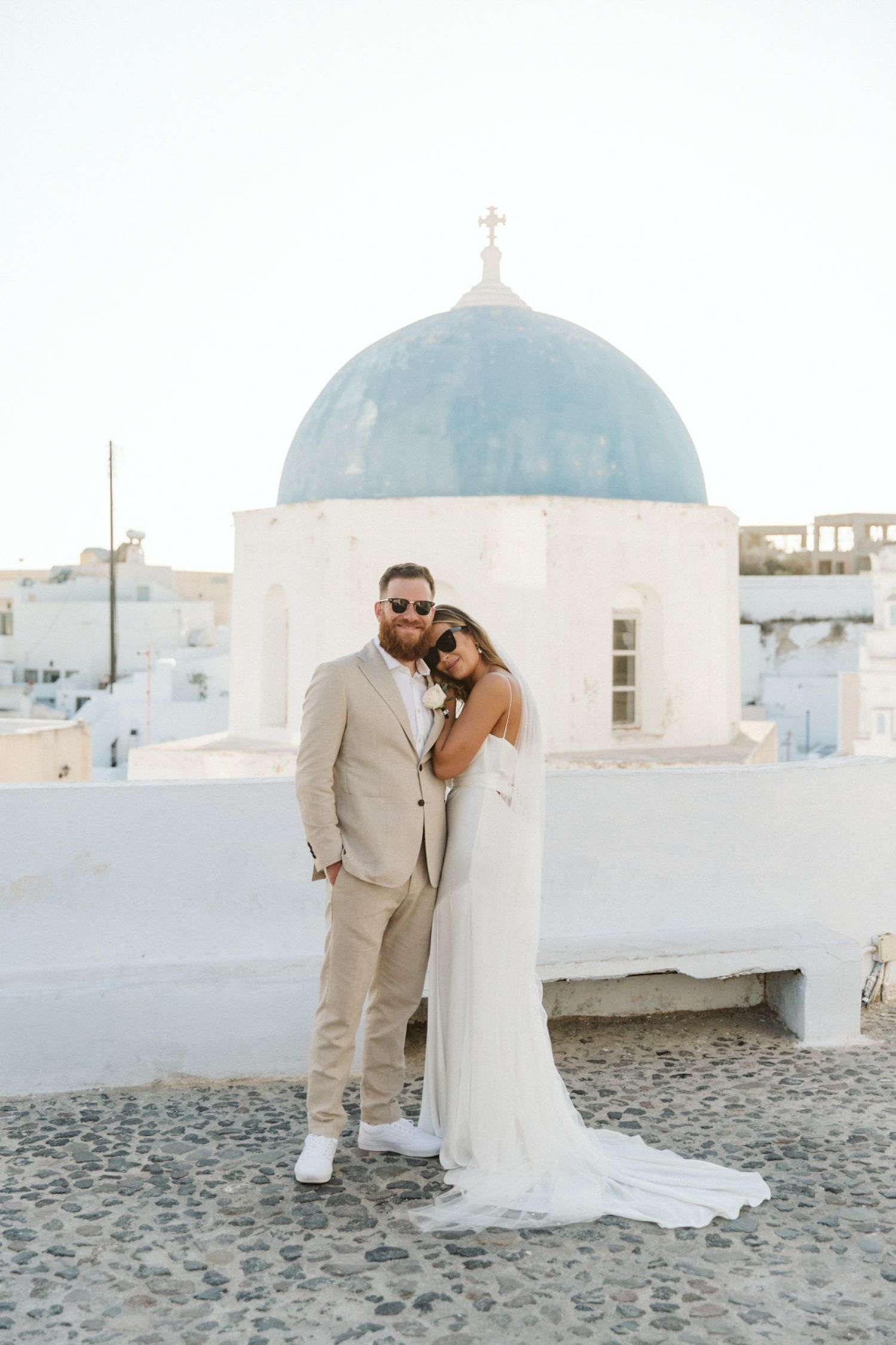 Bride and groom portrait in Santorini, Greece