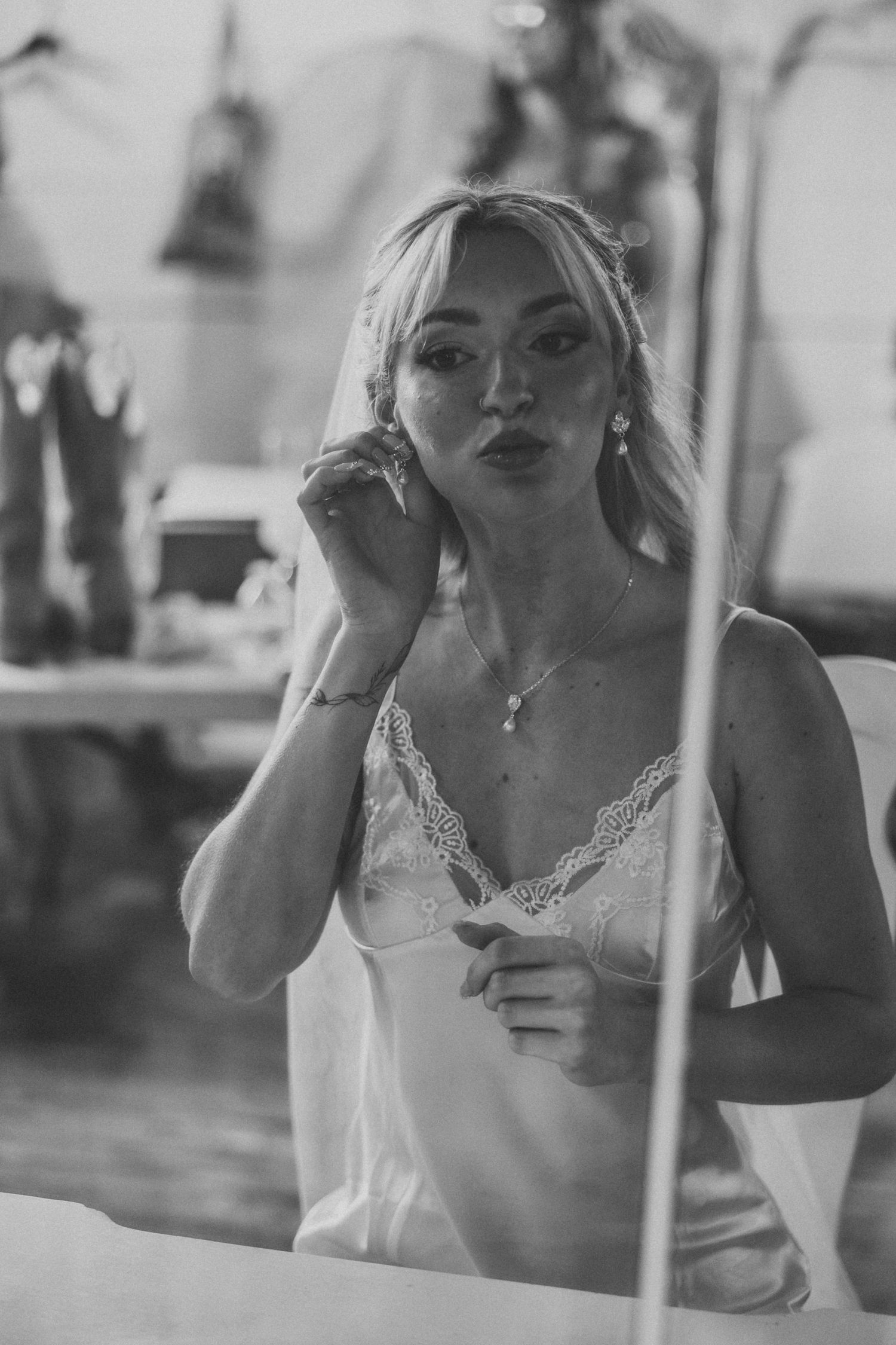 Artistic black and white reflection shots through a mirror.