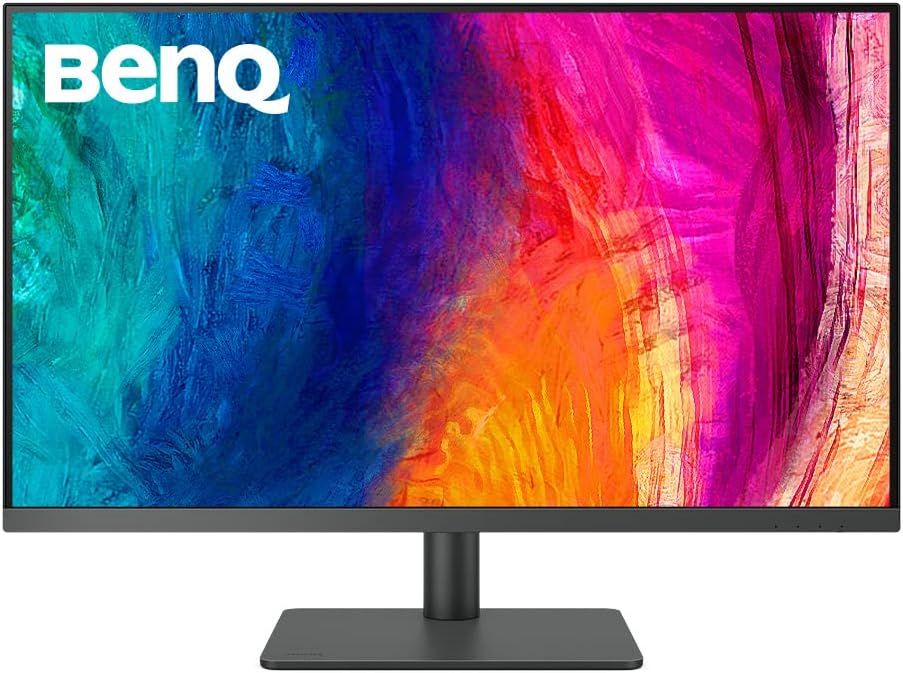 BenQ 32-inch 4K designer monitor displaying vibrant colorful artwork on screen.