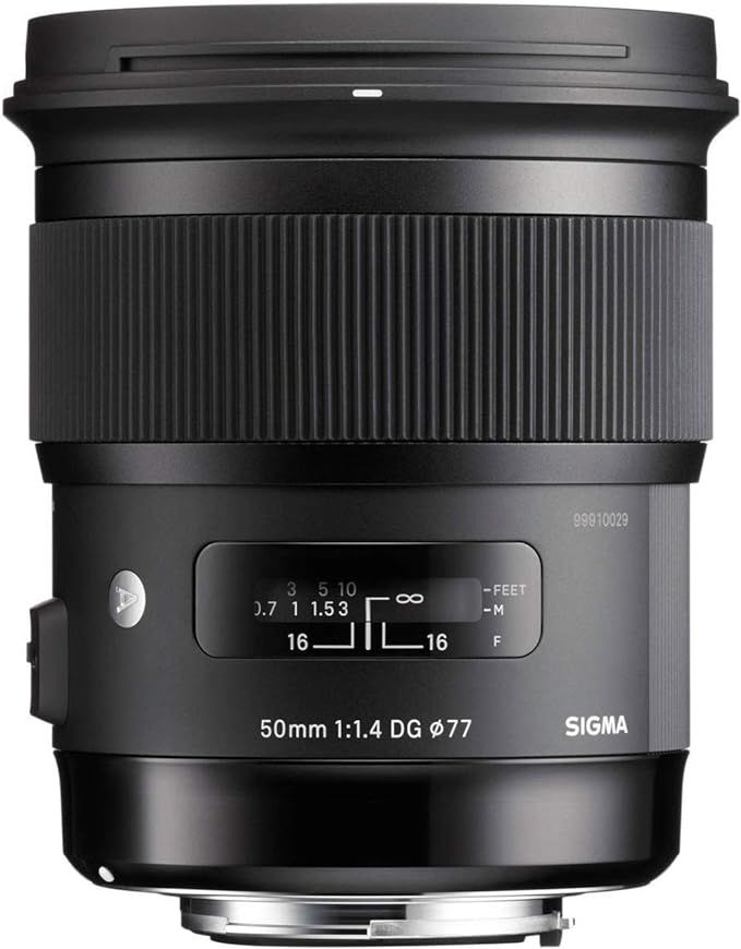 Sigma 50mm f/1.4 DG HSM Art lens for DSLR cameras on white background.