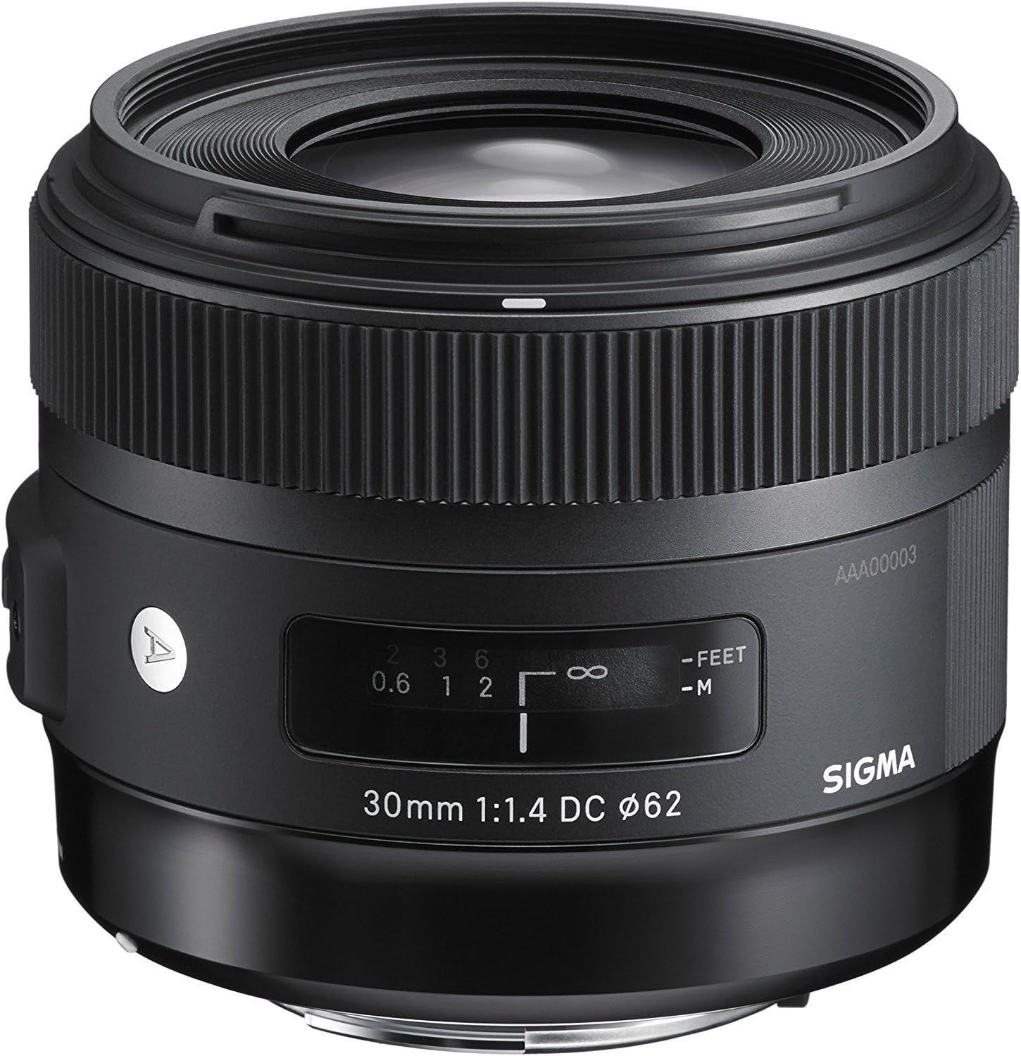 Sigma 30mm f/1.4 DC HSM Art lens for APS-C cameras on white background.