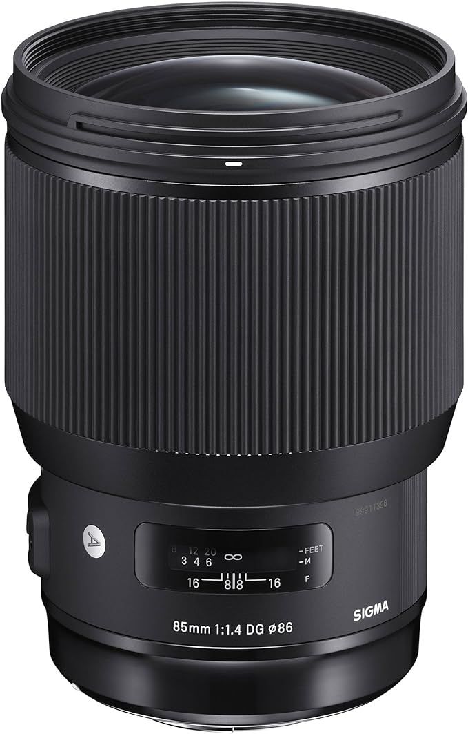Sigma 85mm f/1.4 DG HSM Art portrait lens for full-frame cameras on white background.