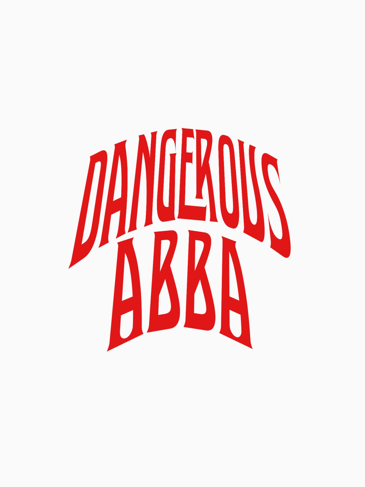 Bold red arched typography logo reading Dangerous Abba on white background.