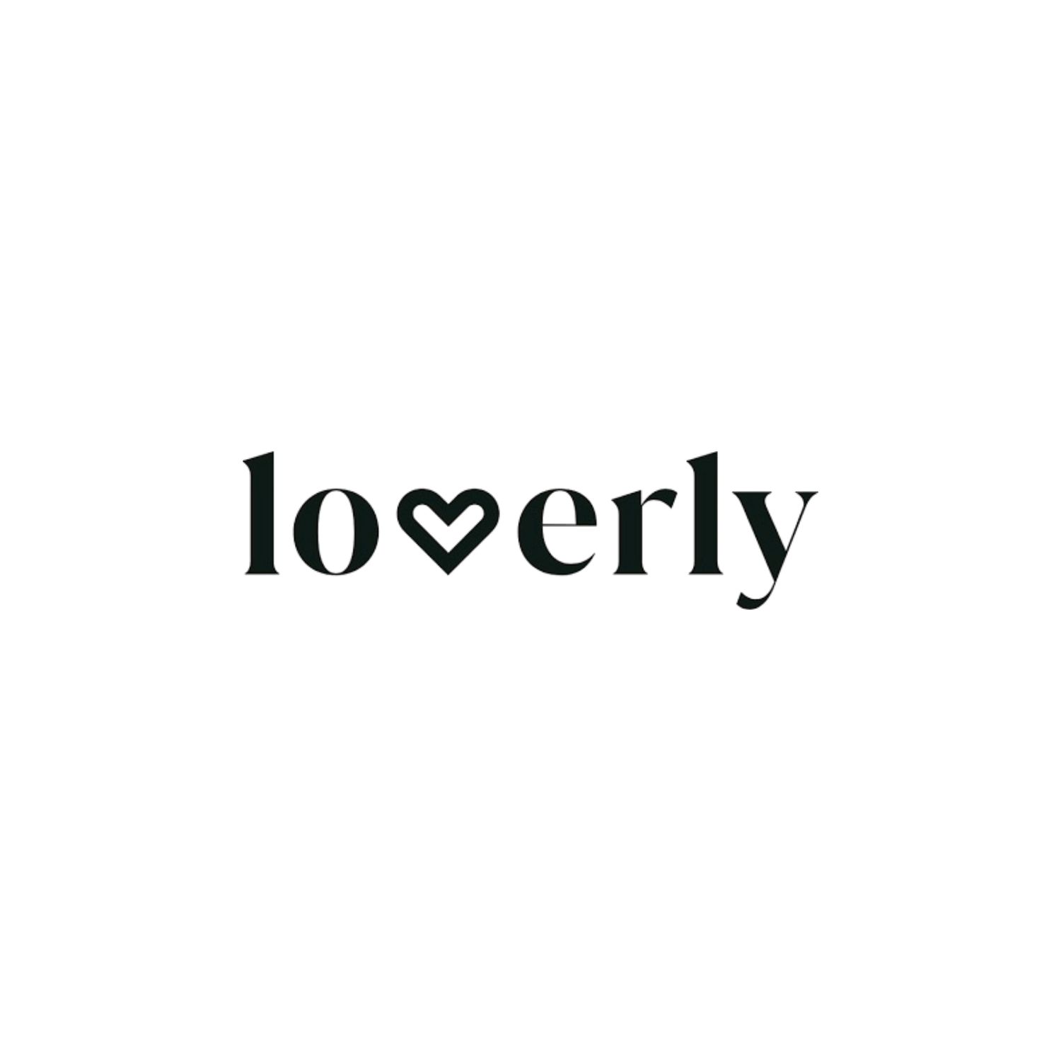 Loverly brand logo with a heart symbol replacing the letter v, displayed in dark green serif font on white background.