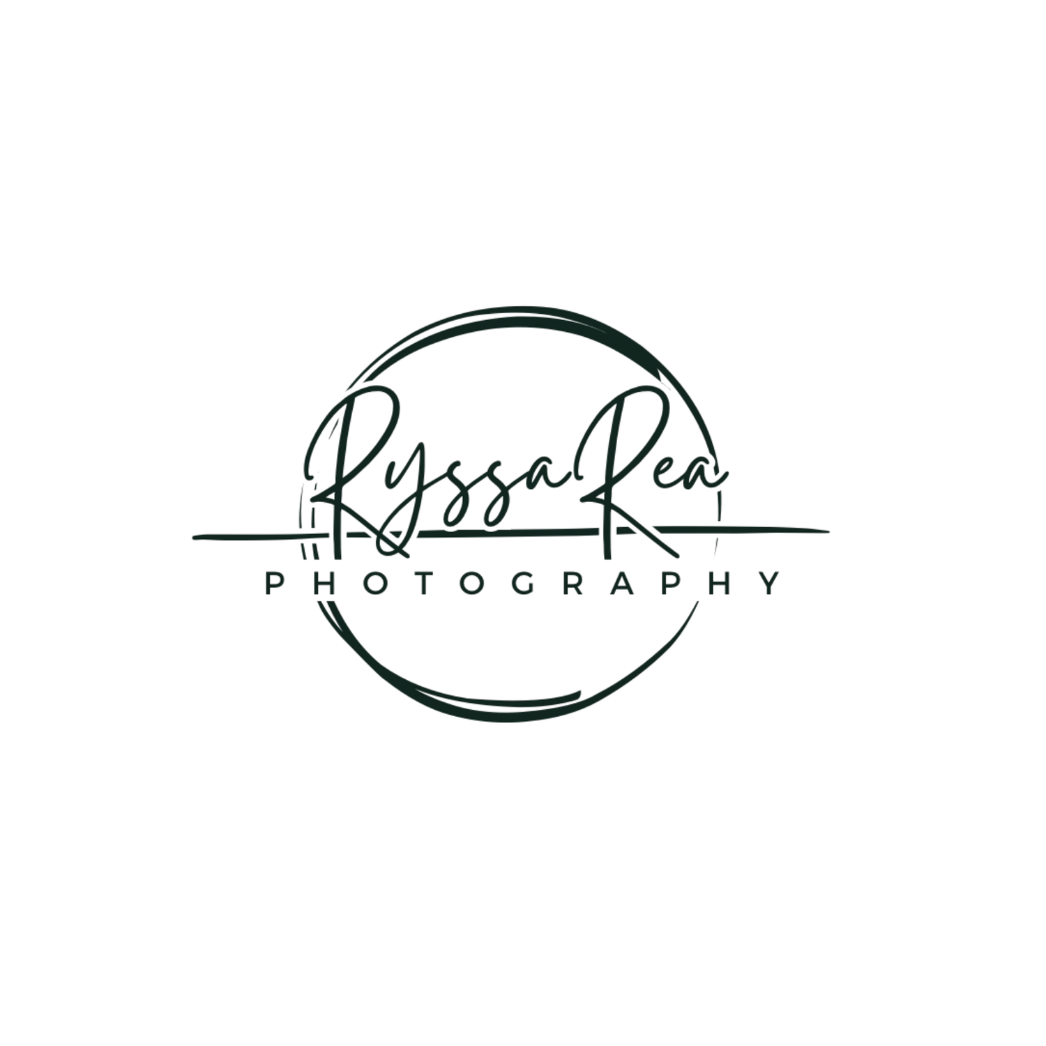 RyssaRea Photography logo featuring elegant script lettering inside a circular brushstroke design.