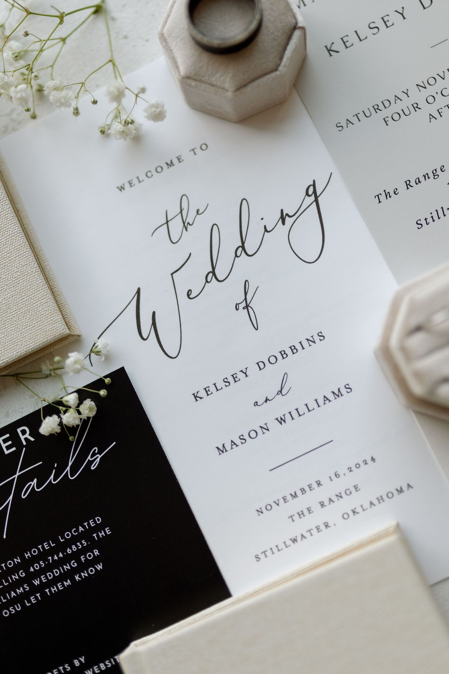 Modern wedding invitation featuring elegant calligraphy and minimalist design elements.