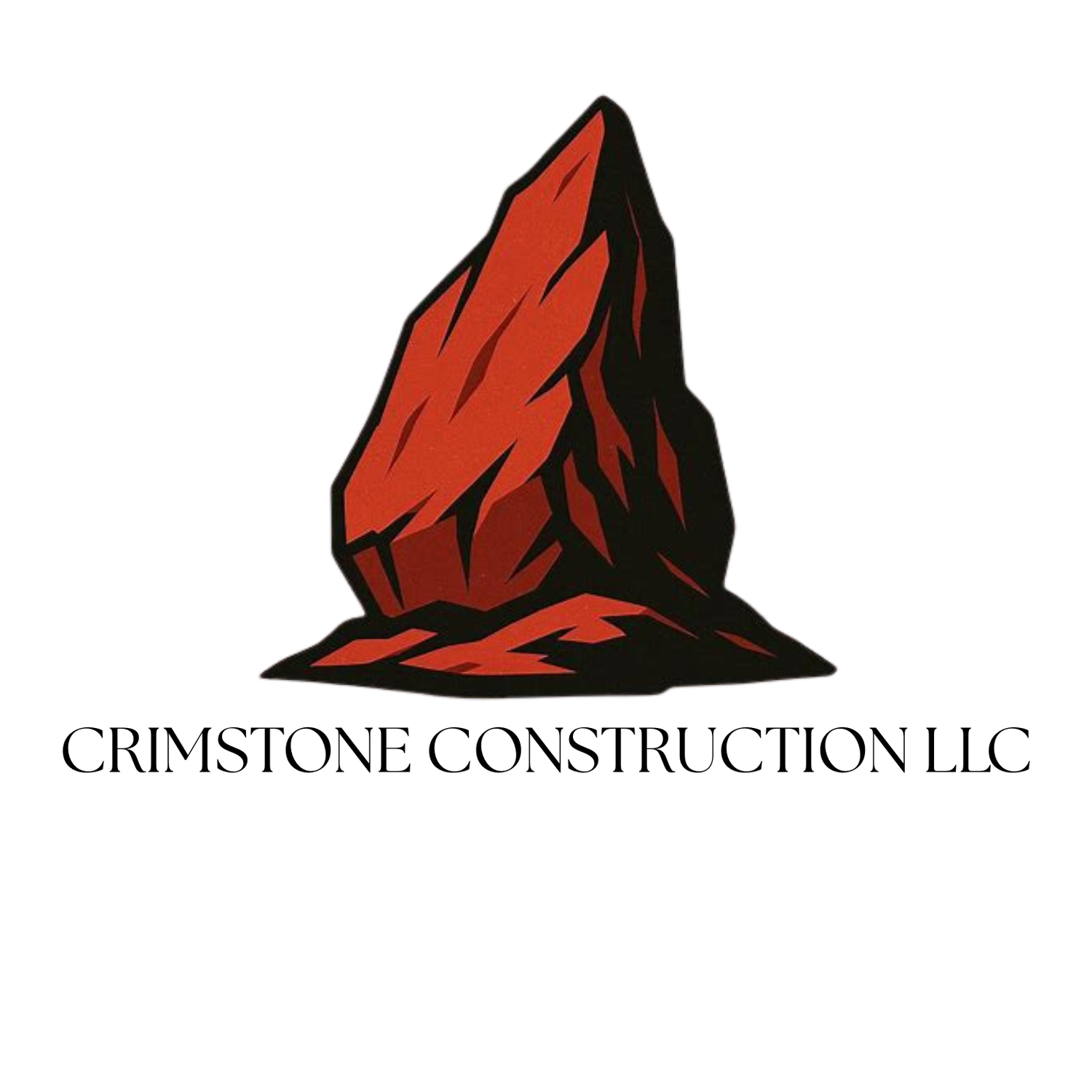 A series of red mountain peak silhouettes forming a minimalist logo design for Crimstone Construction LLC.