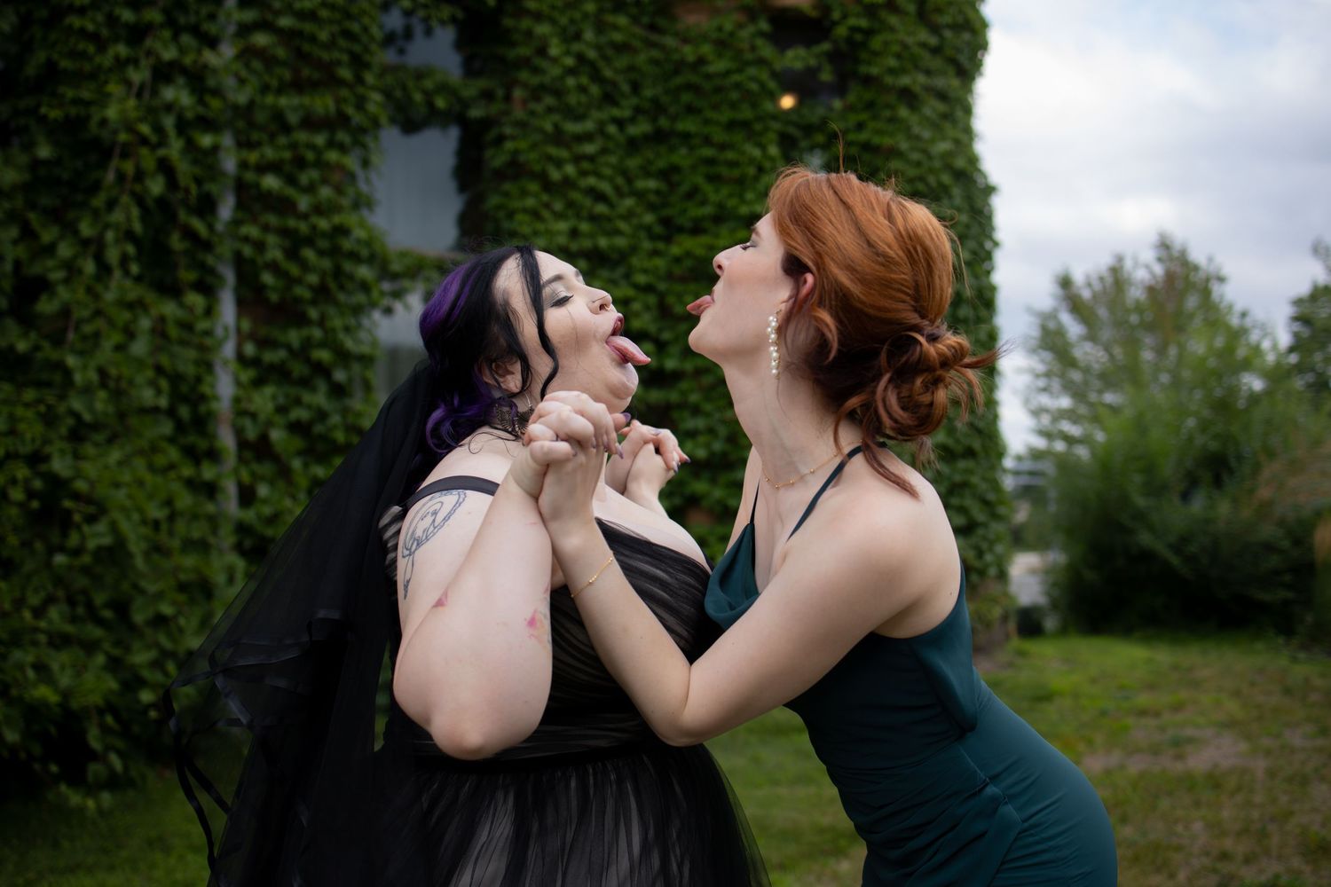 Two people share a tender kiss outdoors in what appears to be a repeated sequence of photos against a green background.
