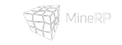 White cube logo design for MineRP against dark background.