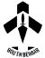 Black silhouette emblem featuring a compass-like design.