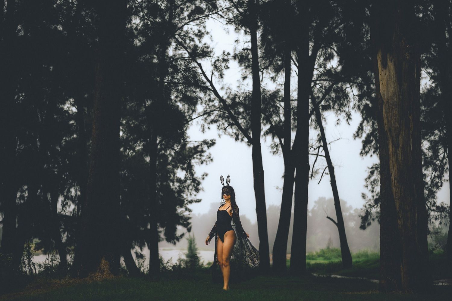 woman wearing lingerie and mask enjoying self love photo session at Yarramundi Reserve - Zara King Photography, Sydney Australia