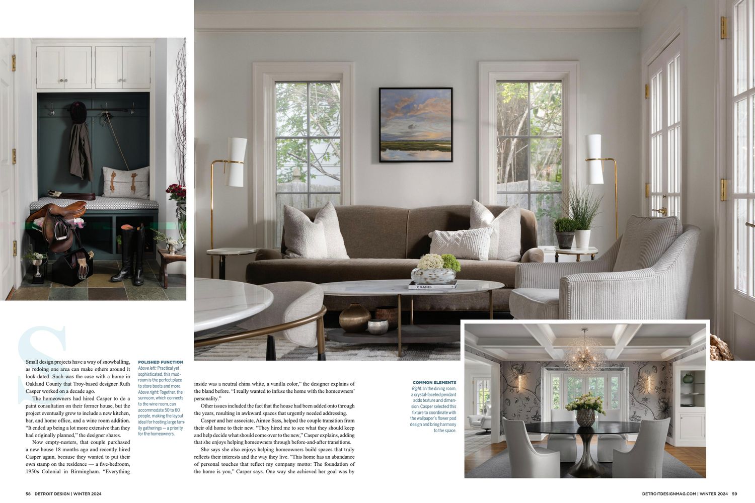 Living space from Ruth Casper full home feature, published in Detroit Design.