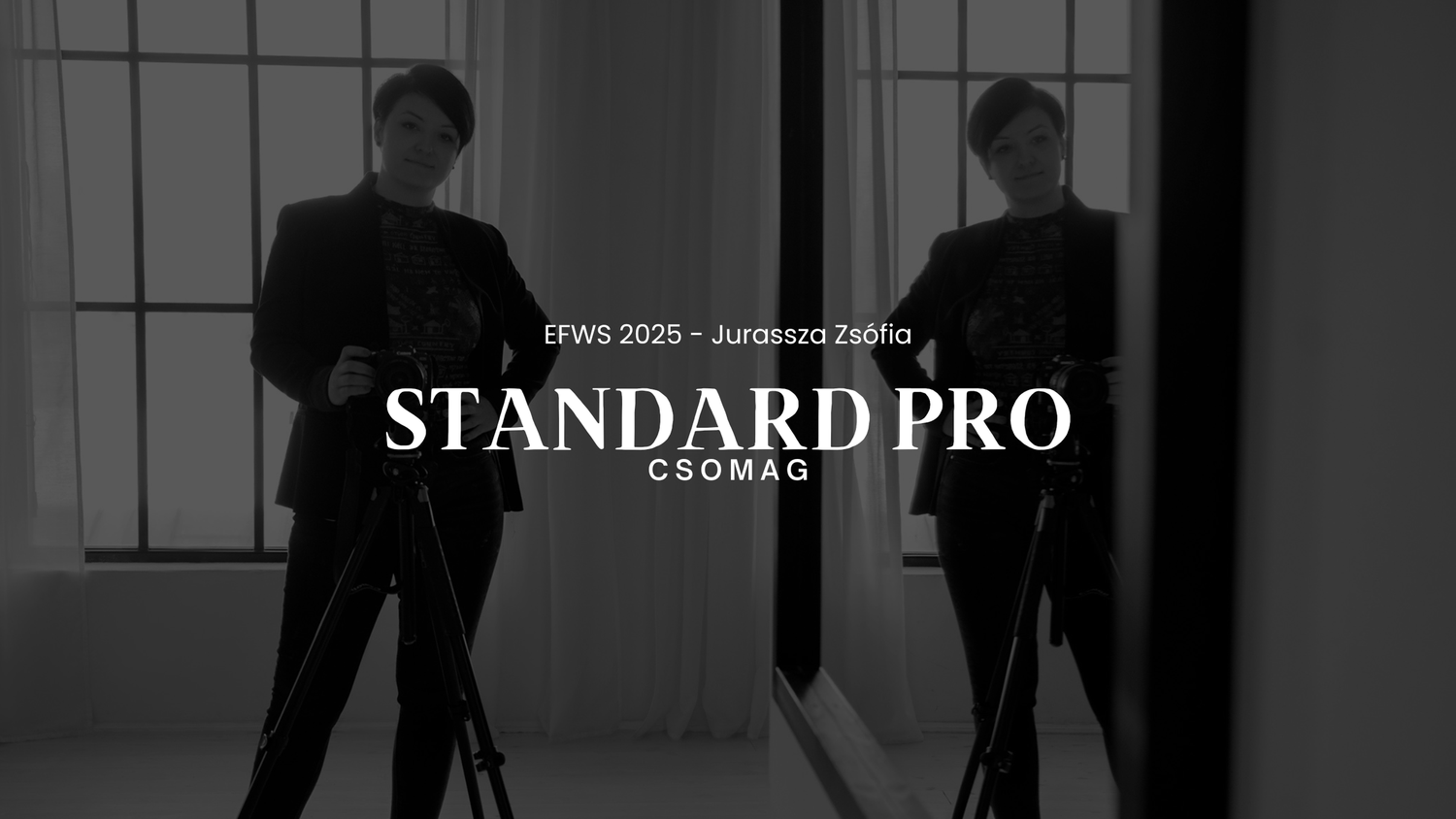 Black and white fashion photo promoting Standard Pro Csomag FWS 2025 collection by Juranszta Zsófia.